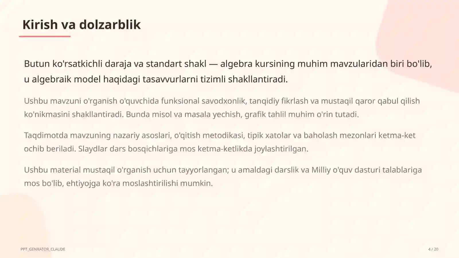 Butun ko'rsatkichli daraja va standart shakl (8-sinf) 4