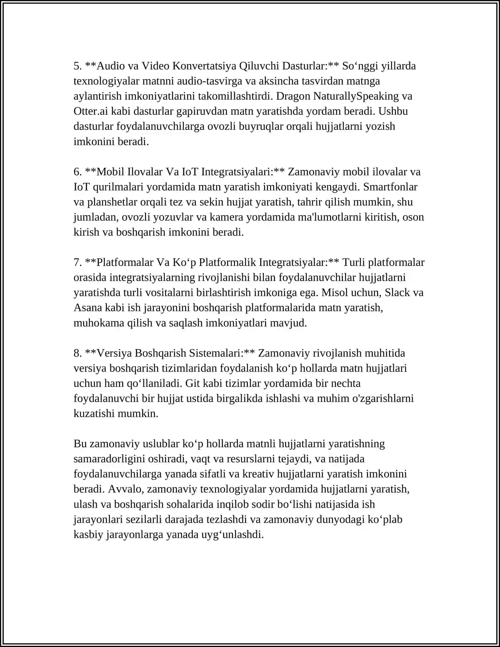 MATNLI HUJJATLARNI YARATISH VA QAYTA ISHLASH VOSITALARI 4