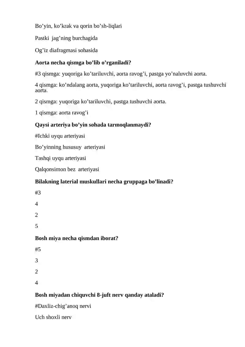 “ODAM ANATOMIYASI” FANIDAN TEST SAVOLLARI 4