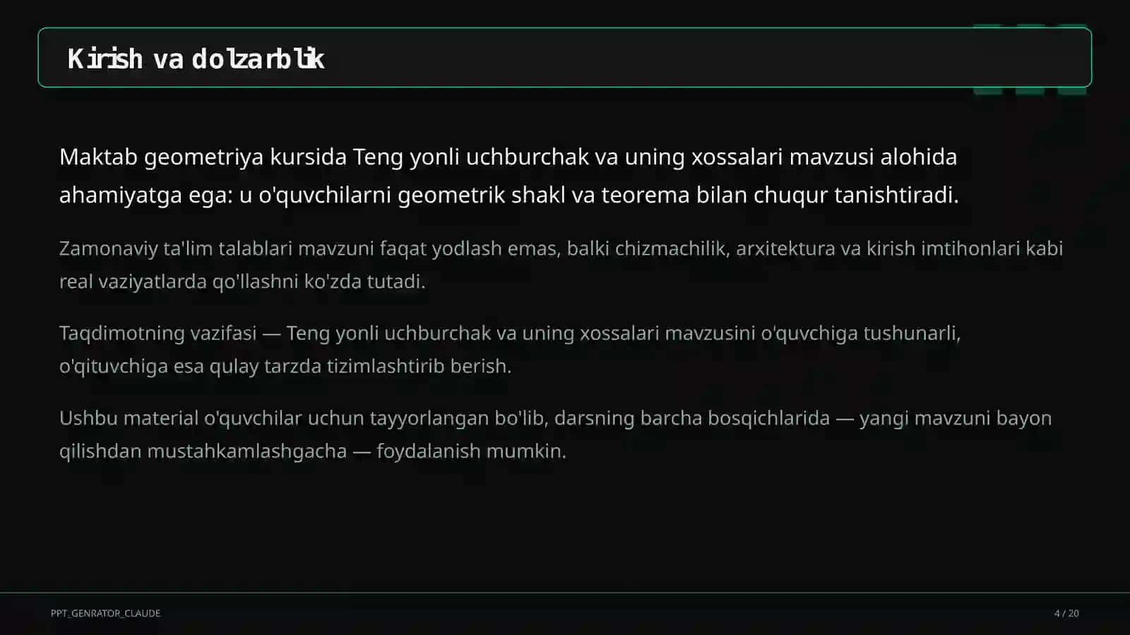 Teng yonli uchburchak va uning xossalari (7-sinf) 4