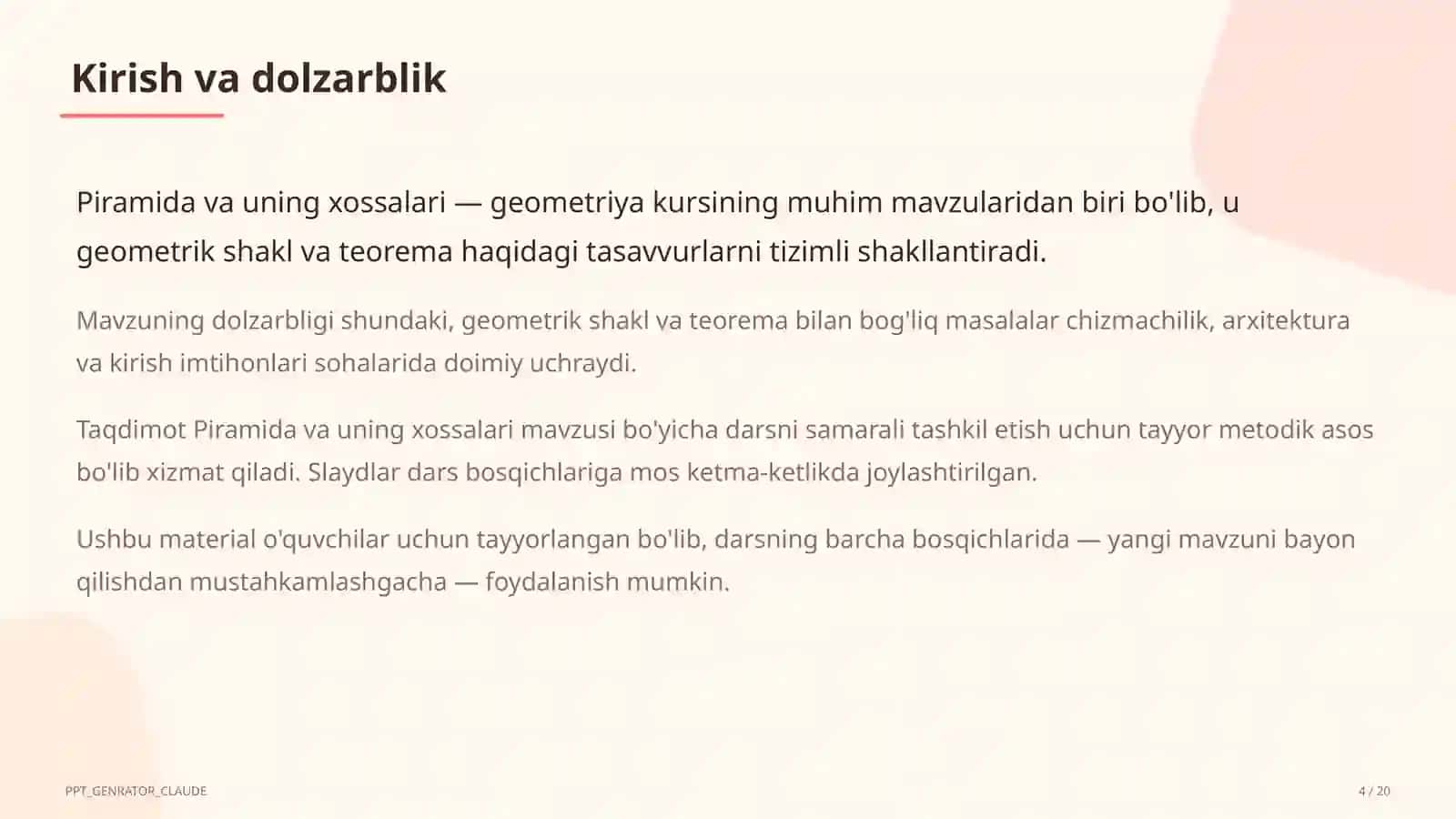 Piramida va uning xossalari (10-sinf) 4