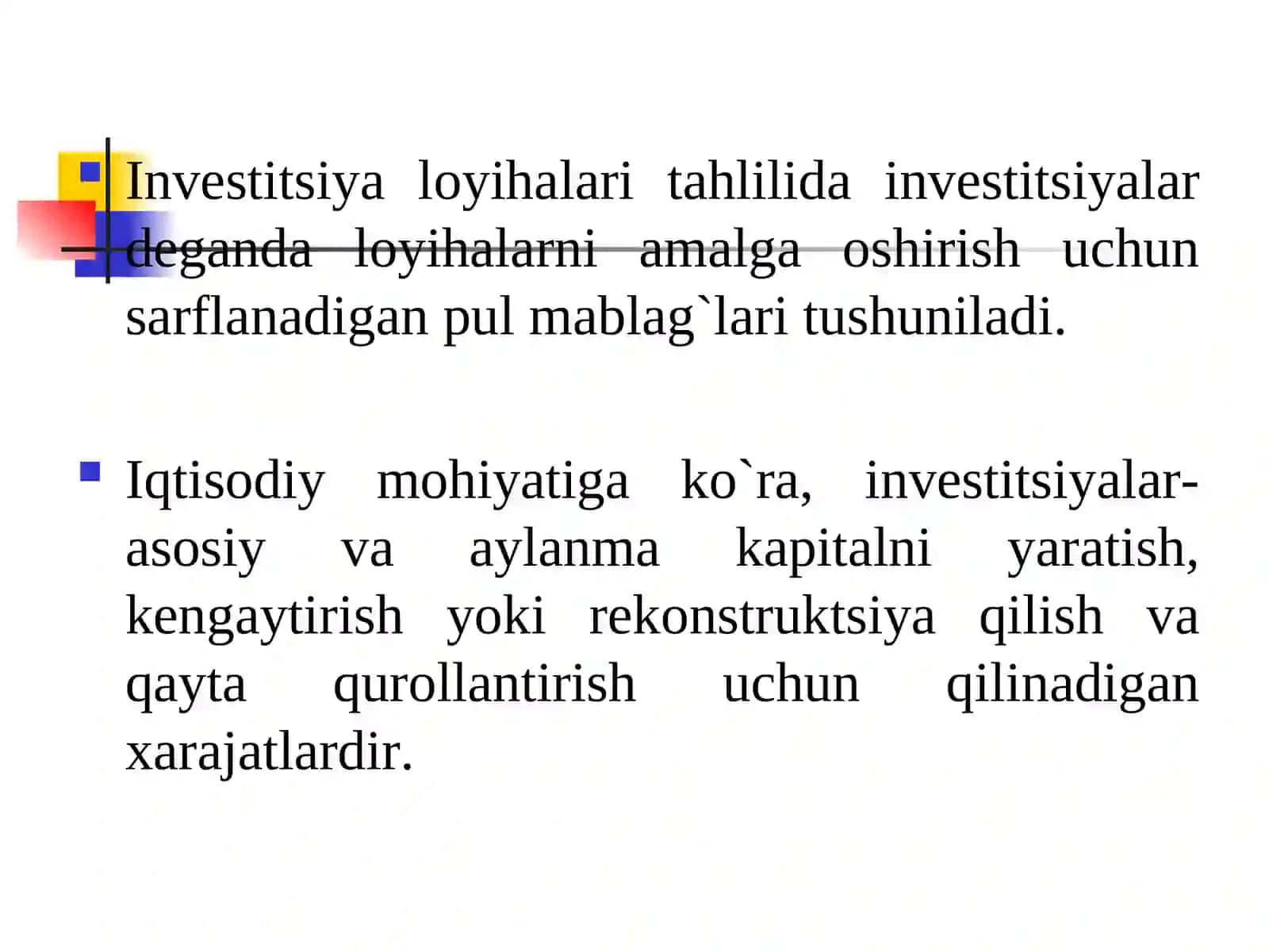 LОYIHA TAHLILI BILAN BОG`LIQ IQTISОDIY KОNTSЕPTSIYALAR 4