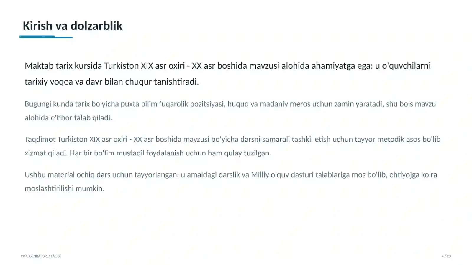 Turkiston XIX asr oxiri - XX asr boshida (9-sinf) 4