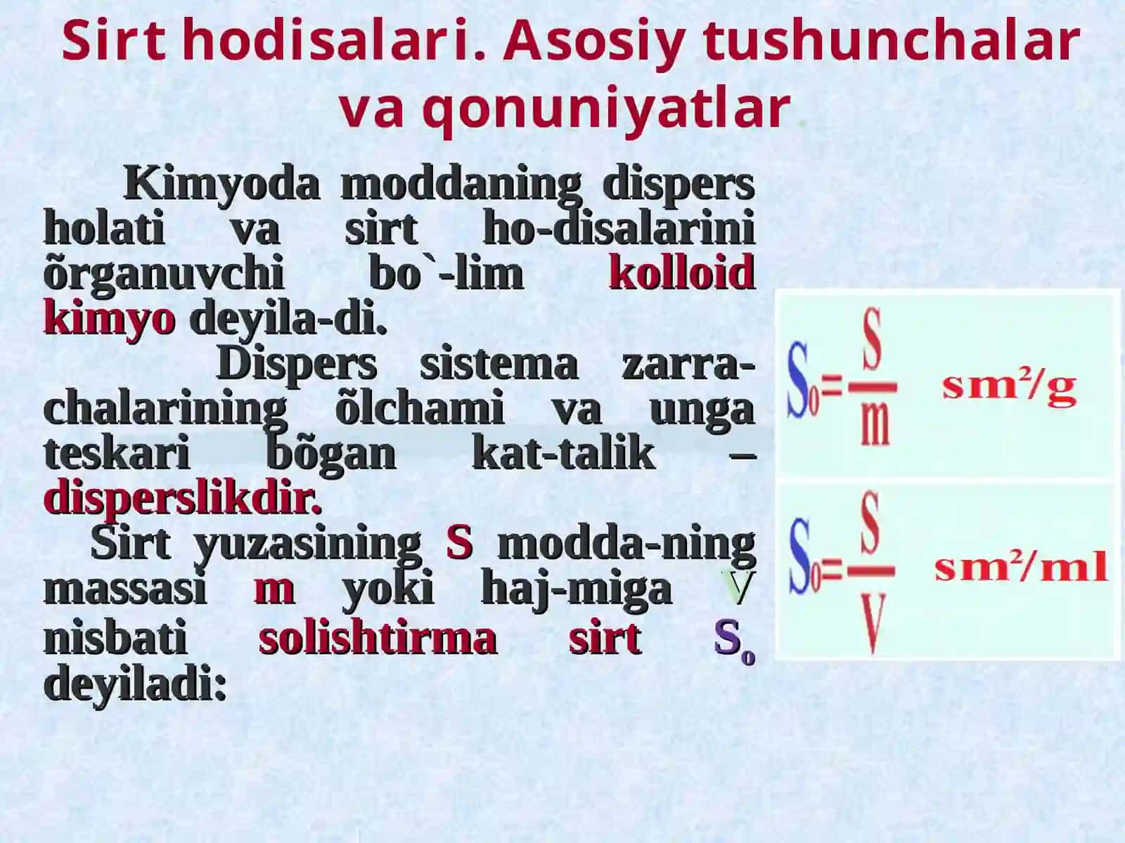 Sirt hodisalari va adsorbsiya 4