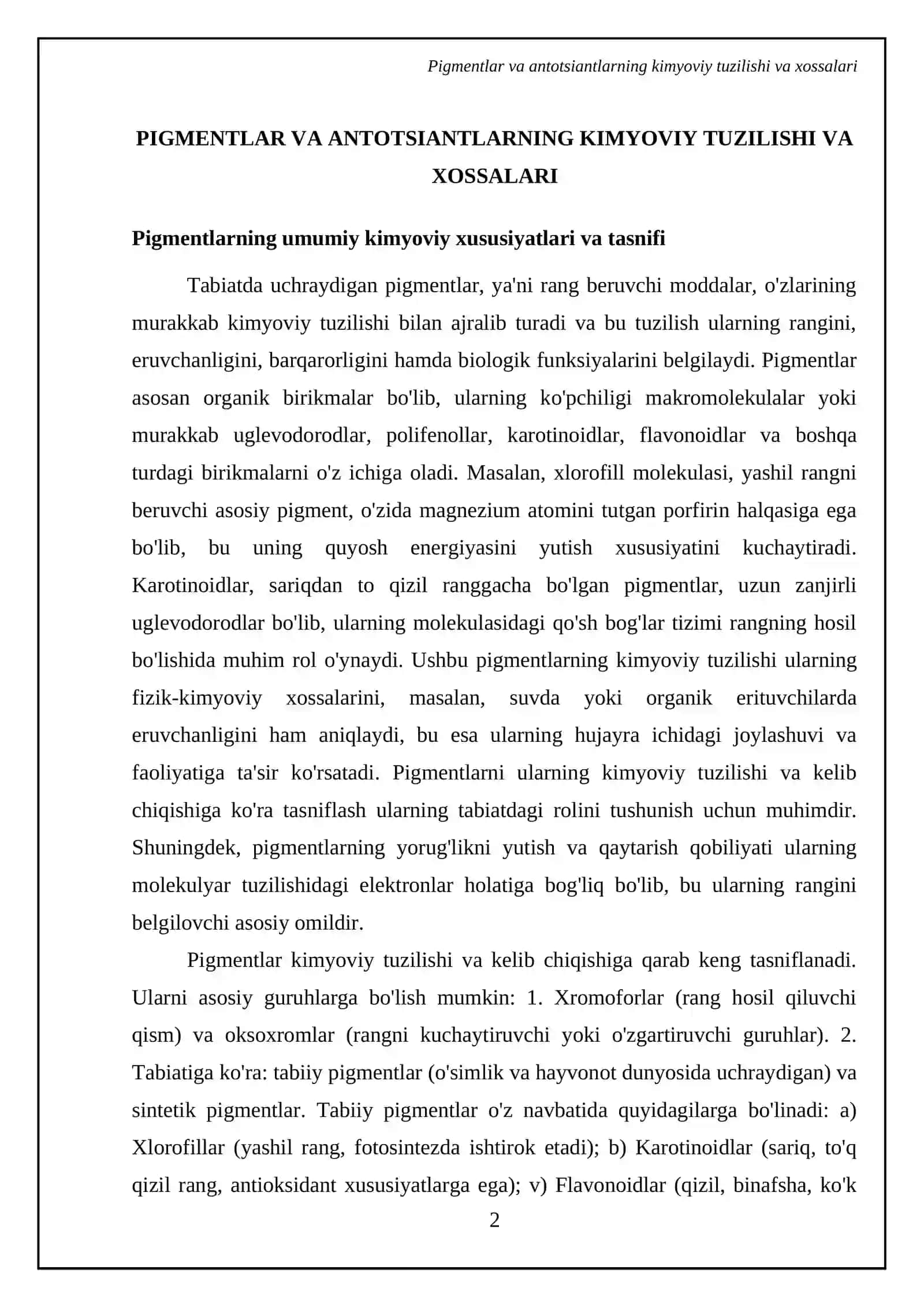 Pigmentation va antotsiantlar.Tabiatda uchrashi va biologik ahamiyati 4