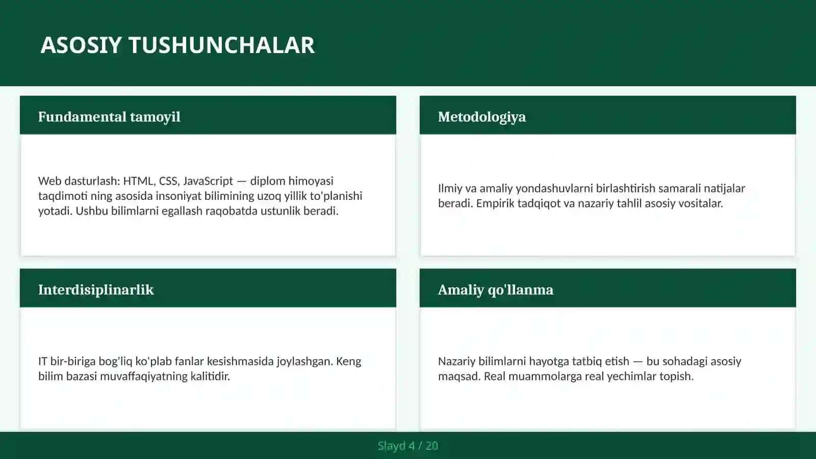 HTML, CSS, JavaScript — Diplom Himoyasi Taqdimoti 4