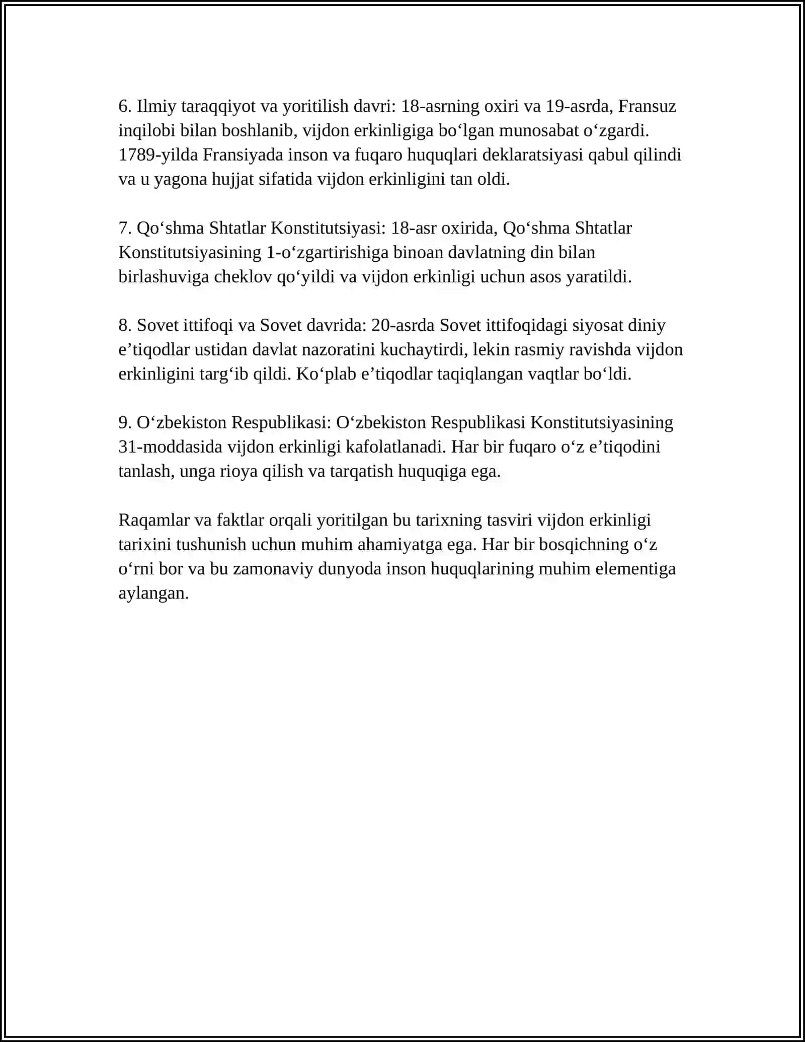 REFERAT " VIJDON ERKINLIGINI VA DINIY TASHKILOTLAR TOʻGʻRISIDA " 4