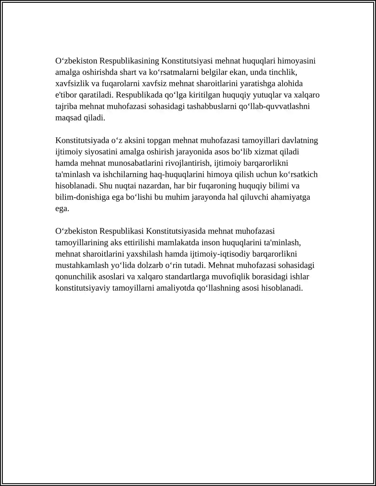 MEHNAT MUHOFAZASI MASALALARINI HAL QILISHDA O‘ZBEKISTON RESPUBLIKASI KONSTITUTSIYASINI AHAMIYATI 4