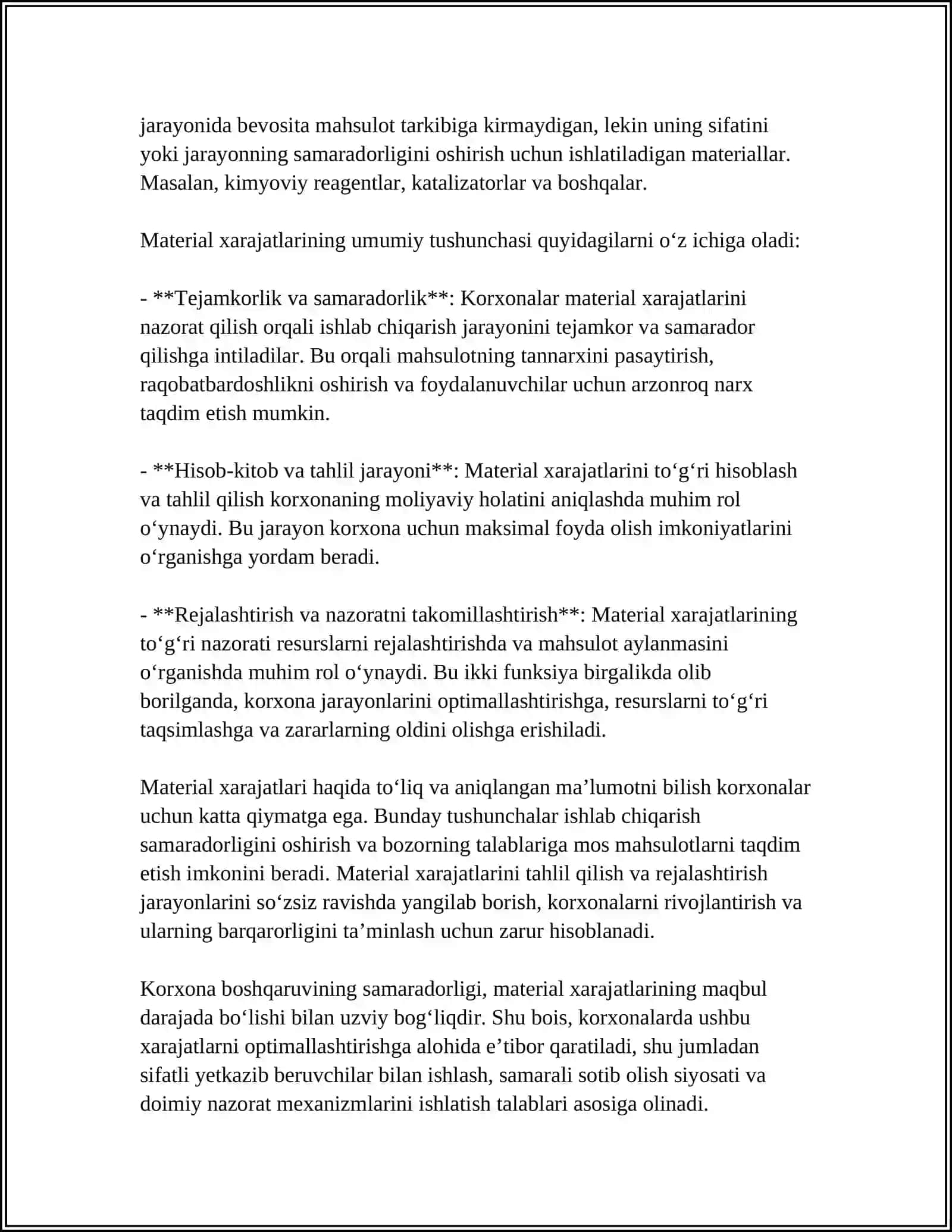 MATERIALLAR XARAJATLARINING HISOBI 4
