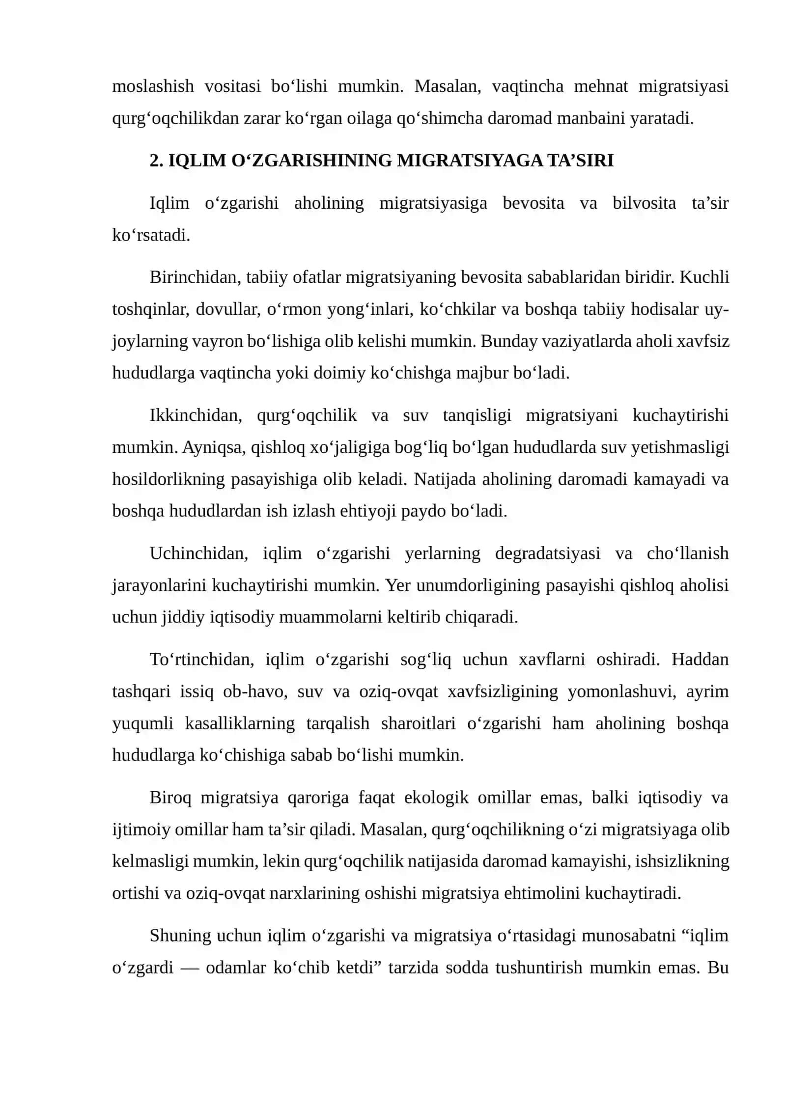 IQLIM O‘ZGARISHINI YUMSHATISH MIGRATSIYA CHORALARI 4