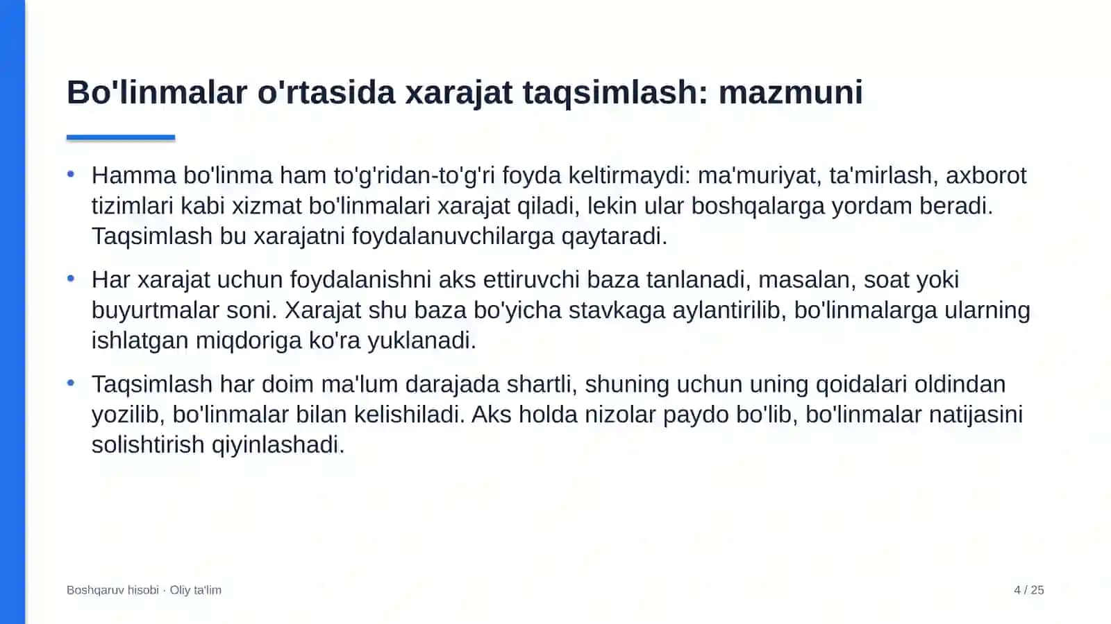 Avtomobil transportida bo'linmalar o'rtasida xarajatlarni taqsimlash 4