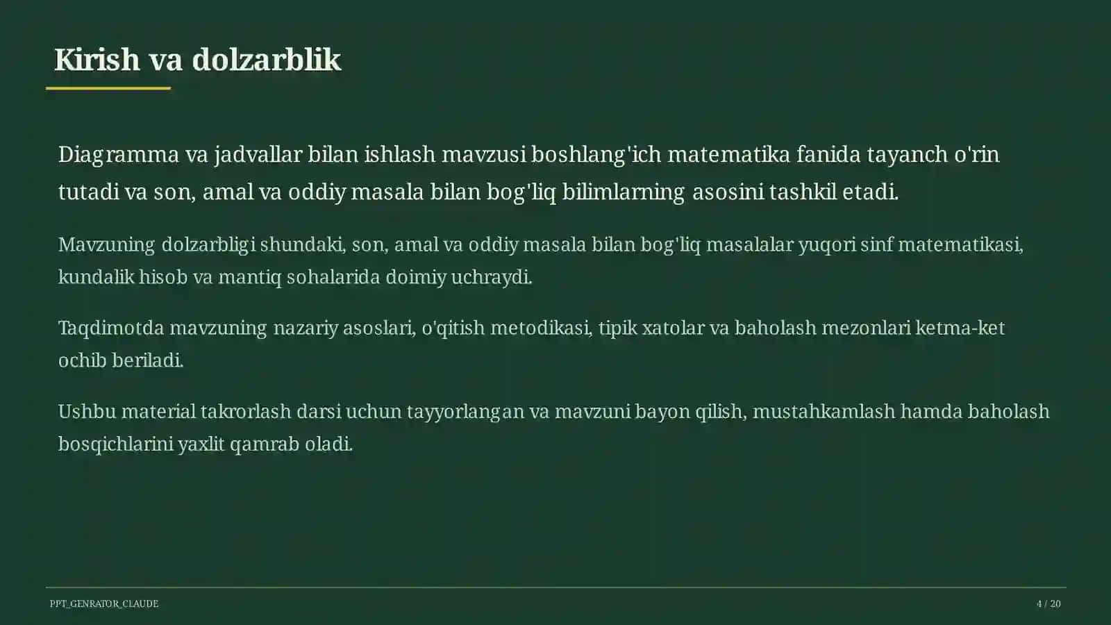 Diagramma va jadvallar bilan ishlash (4-sinf) 4