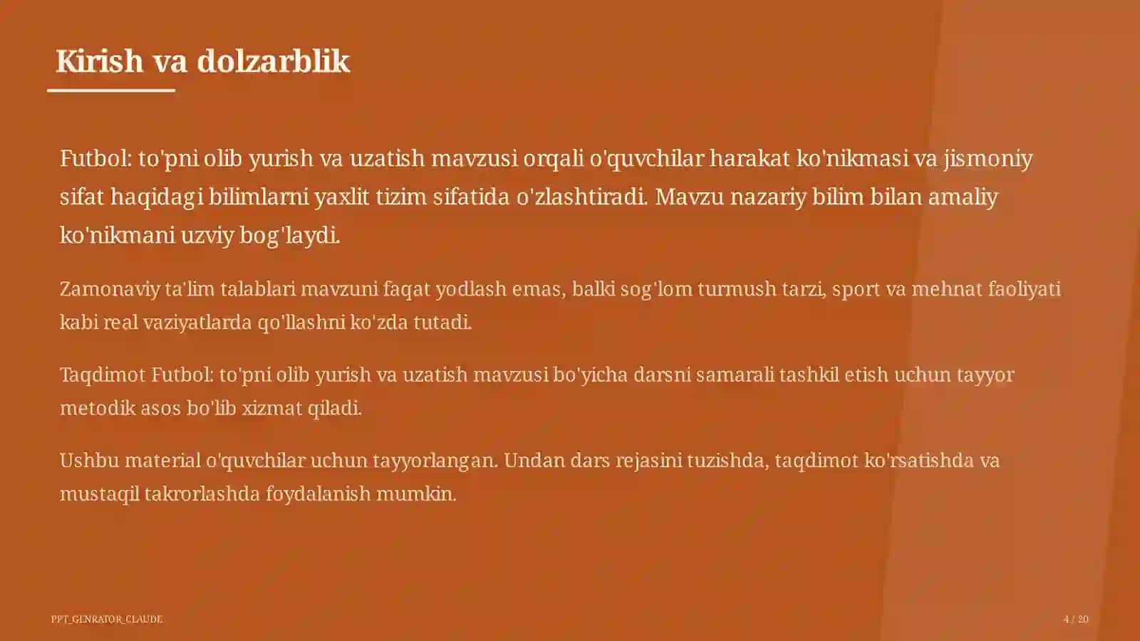 Futbol: to'pni olib yurish va uzatish (5-sinf) 4