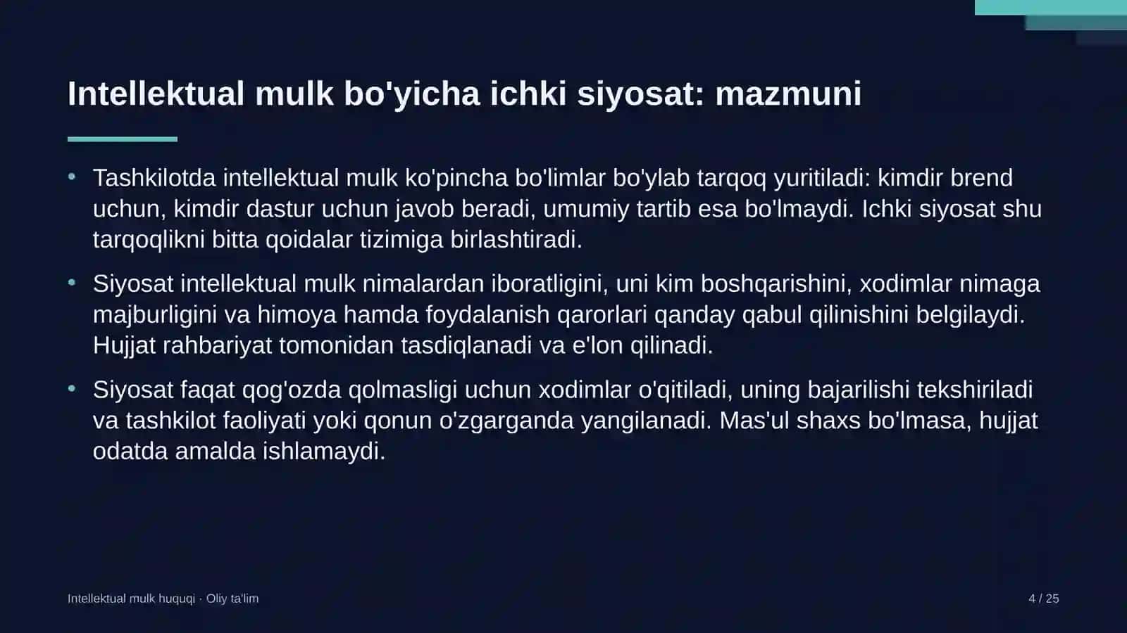 Yilqichilikda intellektual mulk bo'yicha ichki siyosatni ishlab chiqish 4