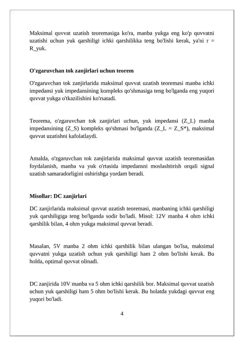 Maximal quvvat uzatish sharti 4