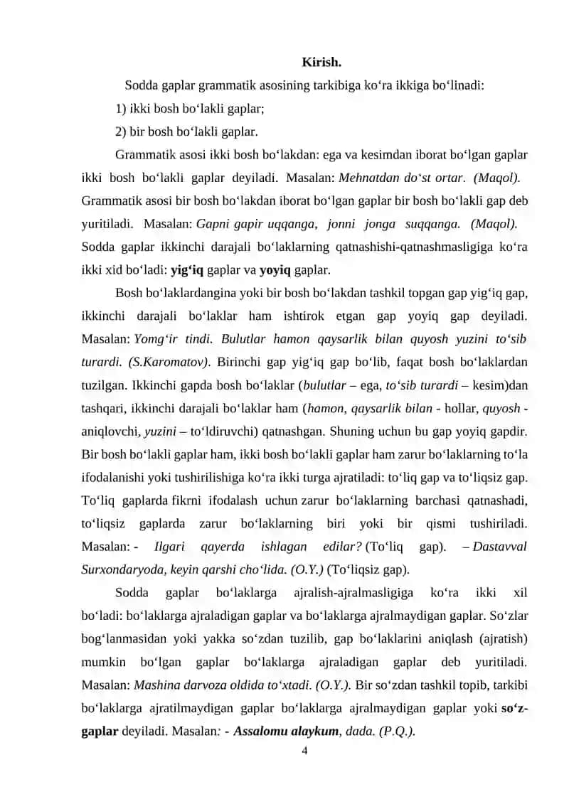 Sodda gaplarda shakl va mazmun munosabati mavzusidagi kurs ishi 4