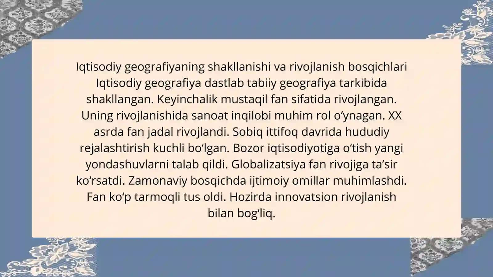 Iqtisodiy geografiyaning ijtimoiylashuvi jarayonlari 4