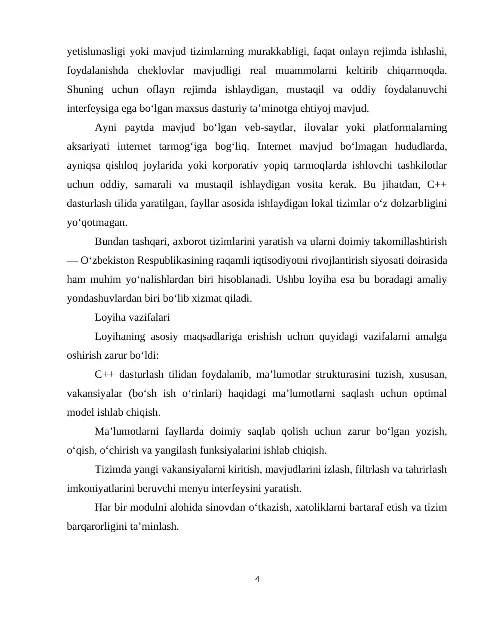 Bo‘sh ish o‘rinlari loyihasini loyihalashtirish va ishlab chiqish. 4