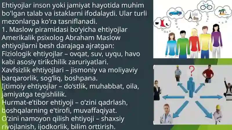 Ehtiyojlar Tushunchasi turlari va tarkibi. 4