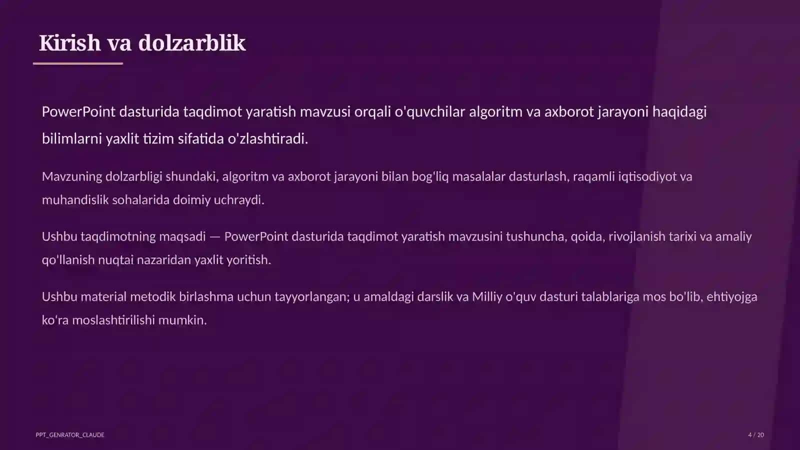 PowerPoint dasturida taqdimot yaratish (7-sinf) 4