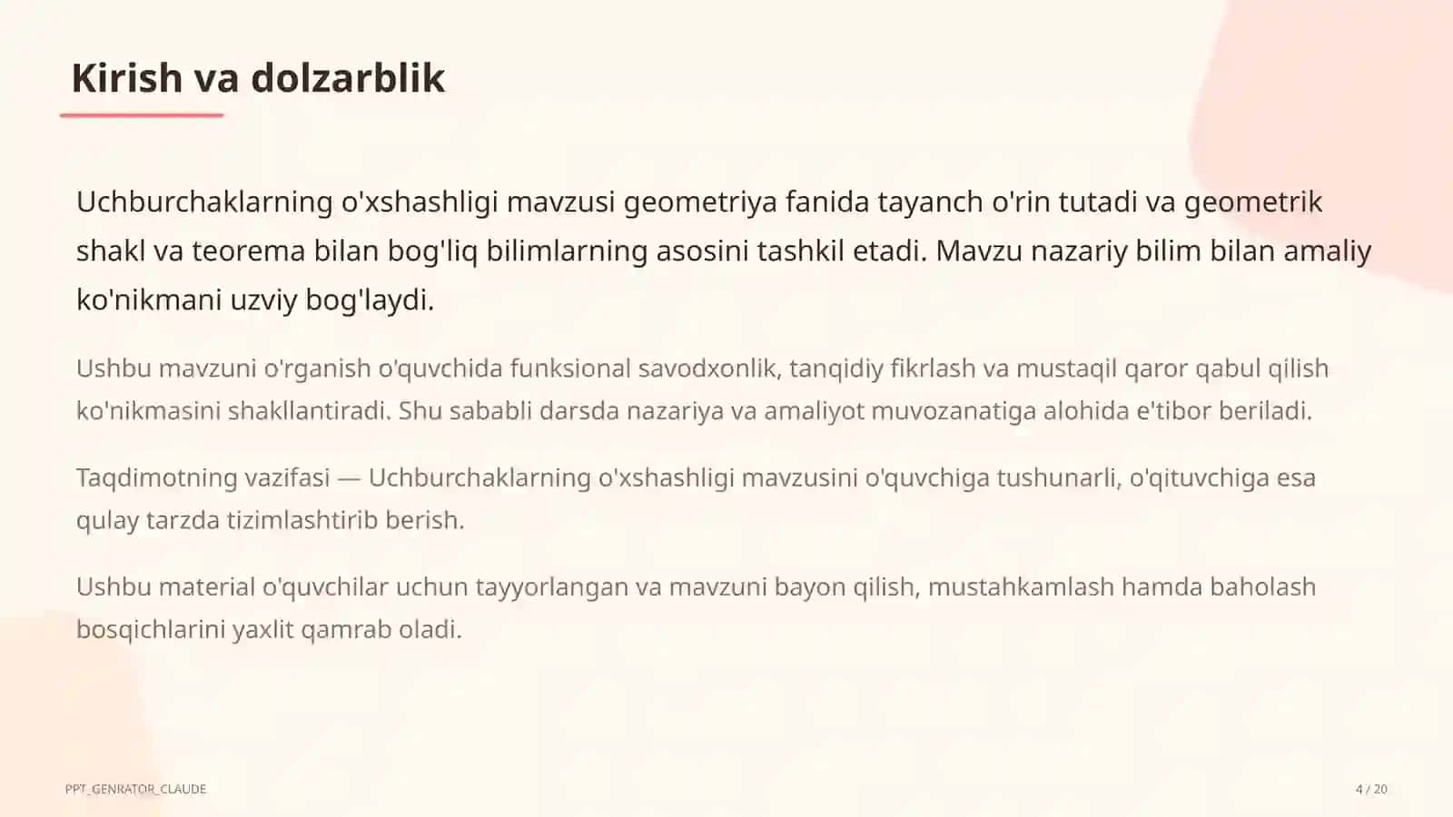 Uchburchaklarning o'xshashligi (8-sinf) 4