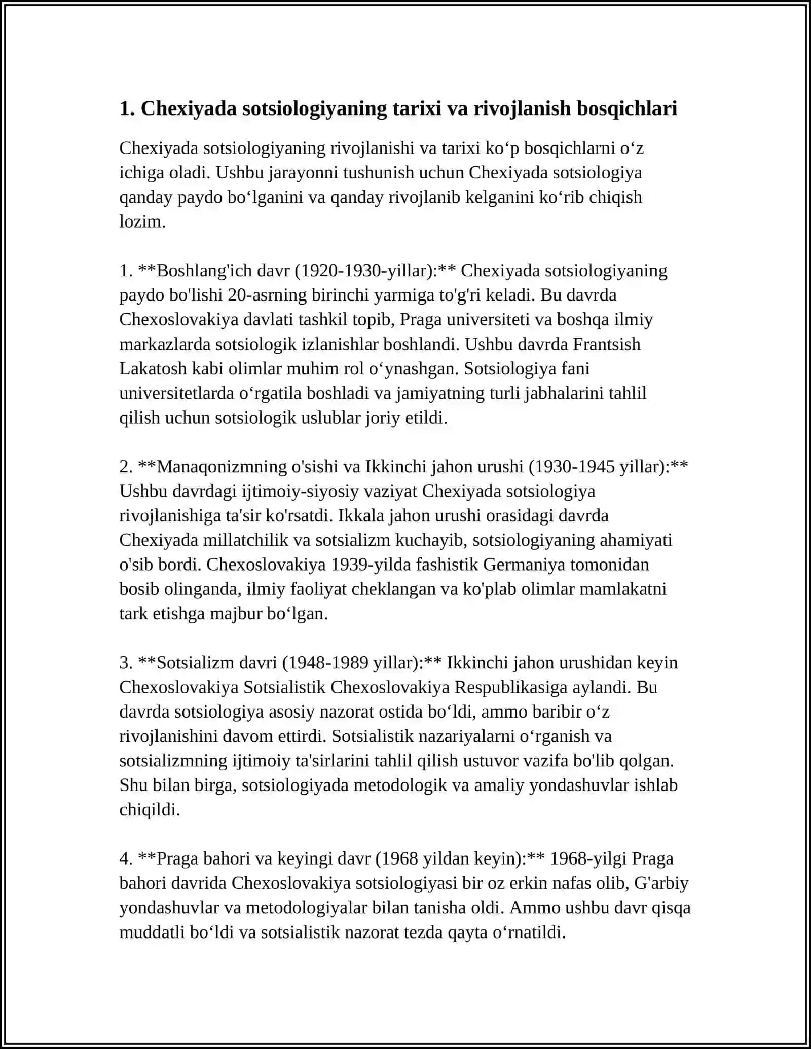 XORIJIY DAVLATLARDA SOTSIOLOGIYA FANINING RIVOJLANISHI BOSQICHLARI (CHEXIYA DAVLATI) 4