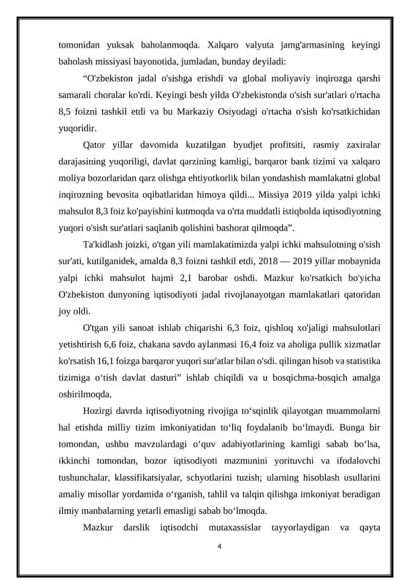 Milliy hisoblar tizimi va O‘zbekistonda unga o‘tishning vazifalari 4