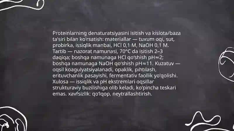 Aminokislotalar va oqsillar ularning xossalari mavzusini oʻqitishga oid tajribalarni oʻrganish 4