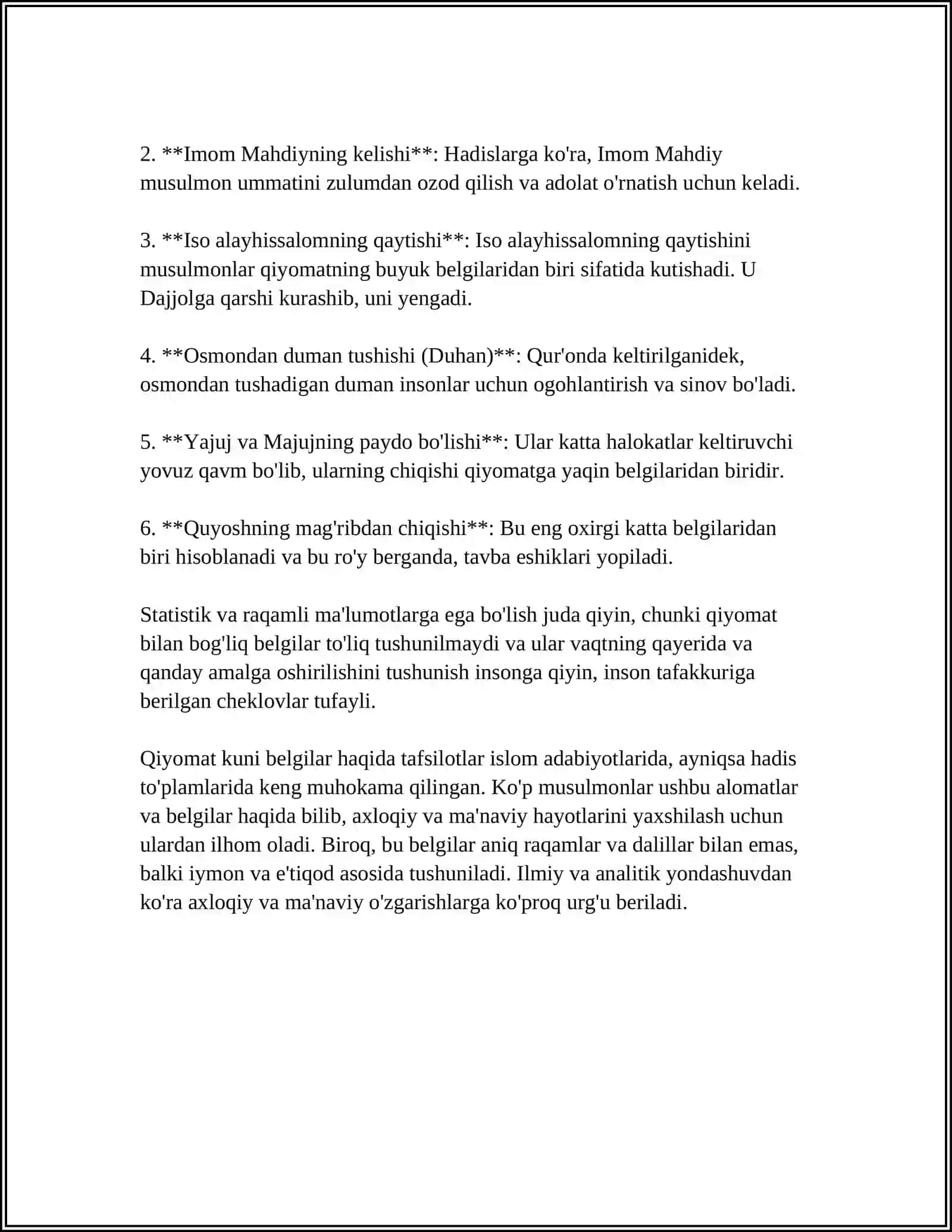ESXATOLOGIYANING MOHIYATI:QIYOMAT VA OXIRAT DUNYOSI 4