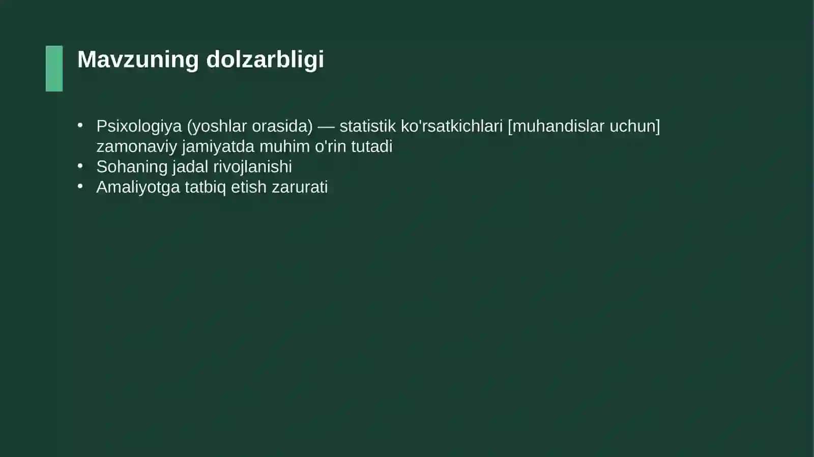 Psixologiya (yoshlar orasida) — statistik ko'rsatkichlari [muhandislar uchun] 4