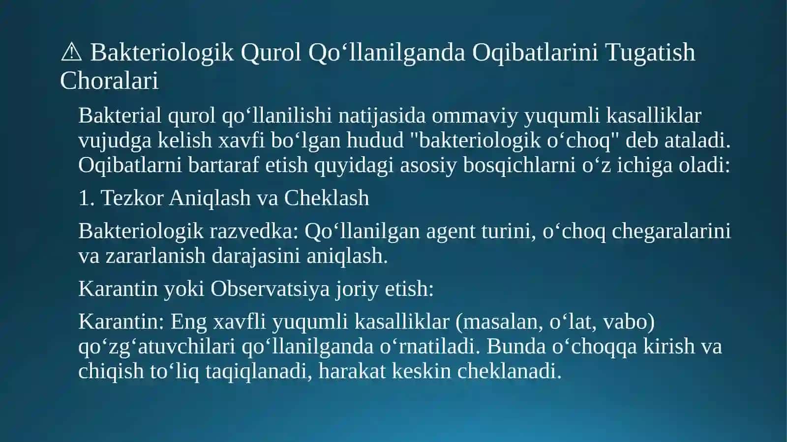 Dushman tomonidan bakteriologik qurol qo'llanilishi xavfi bo'lgan taqdir 4