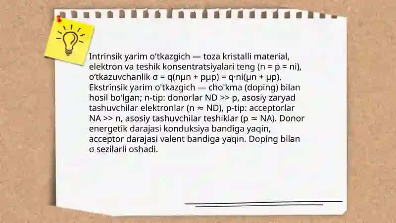 Yarim o'tkazgichlarning elektir o'tkazuvchanligi 4