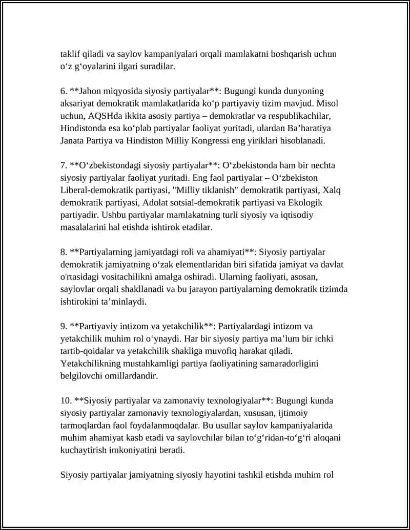 SIYOSIY PARTIYALAR, TUSHUCHASIR ROLI VA ULARNING ASOSIY FUNKSIYASI 4