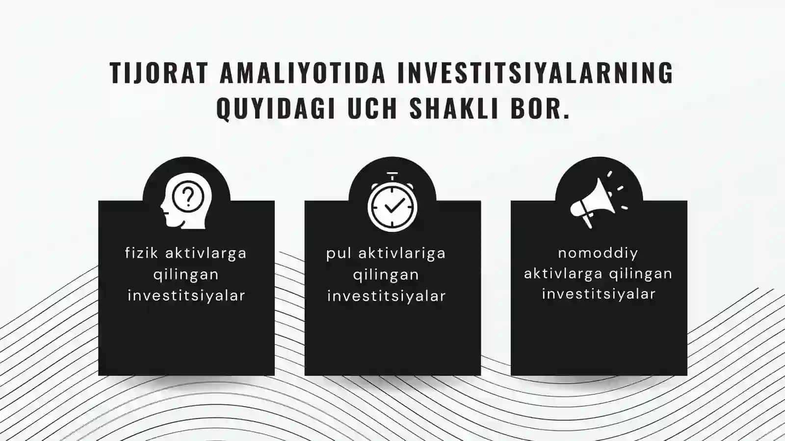 INVESTITSIYALAR: IQTISODIY MAZMUNI, MOHIYATI VA TAFSIFLANISHI (TURLARI) 4