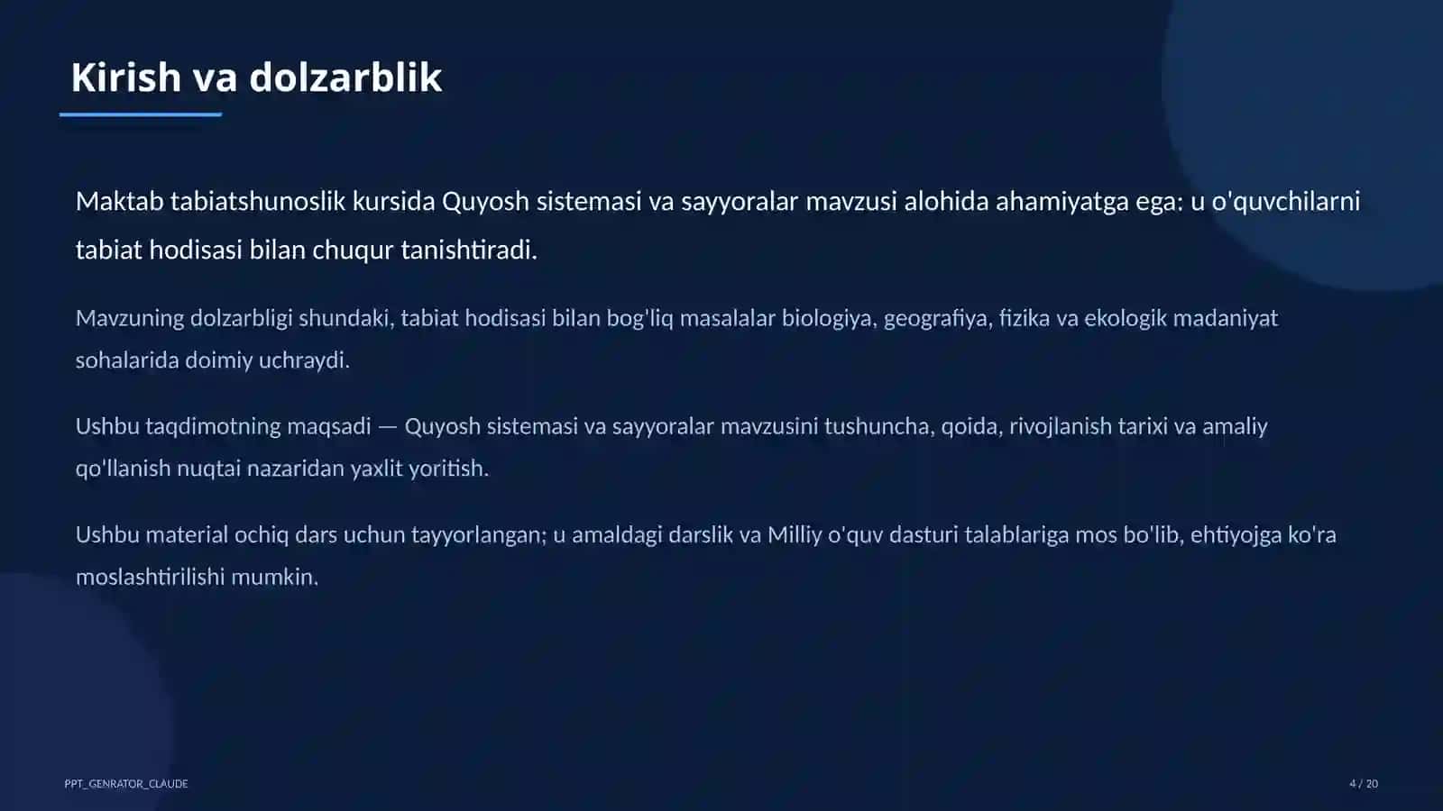 Quyosh sistemasi va sayyoralar (4-sinf) 4