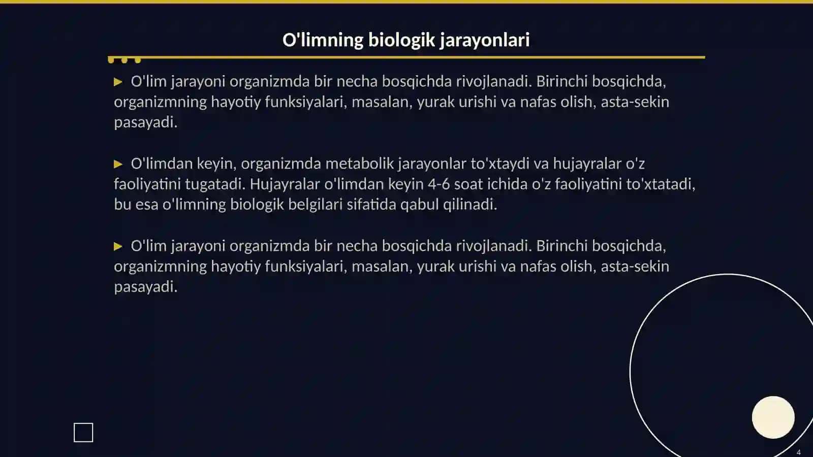 O'lim haqida tushunchalar. Patalogik anatomiyadan 4