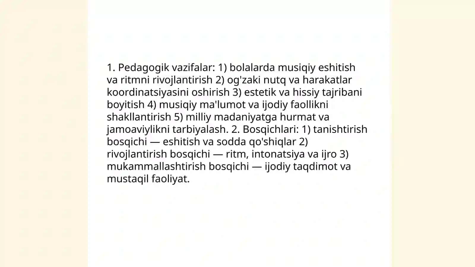 Maktabgacha ta'lim tashkilotlarida musiqaviy tarbiyaning maqsad va vazifalari 4