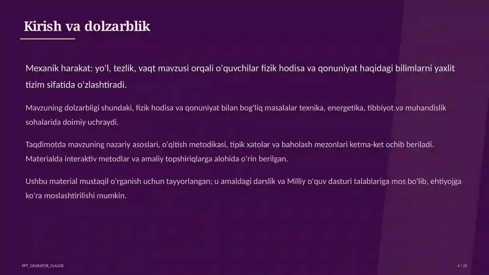 Mexanik harakat: yo'l, tezlik, vaqt (6-sinf) 4