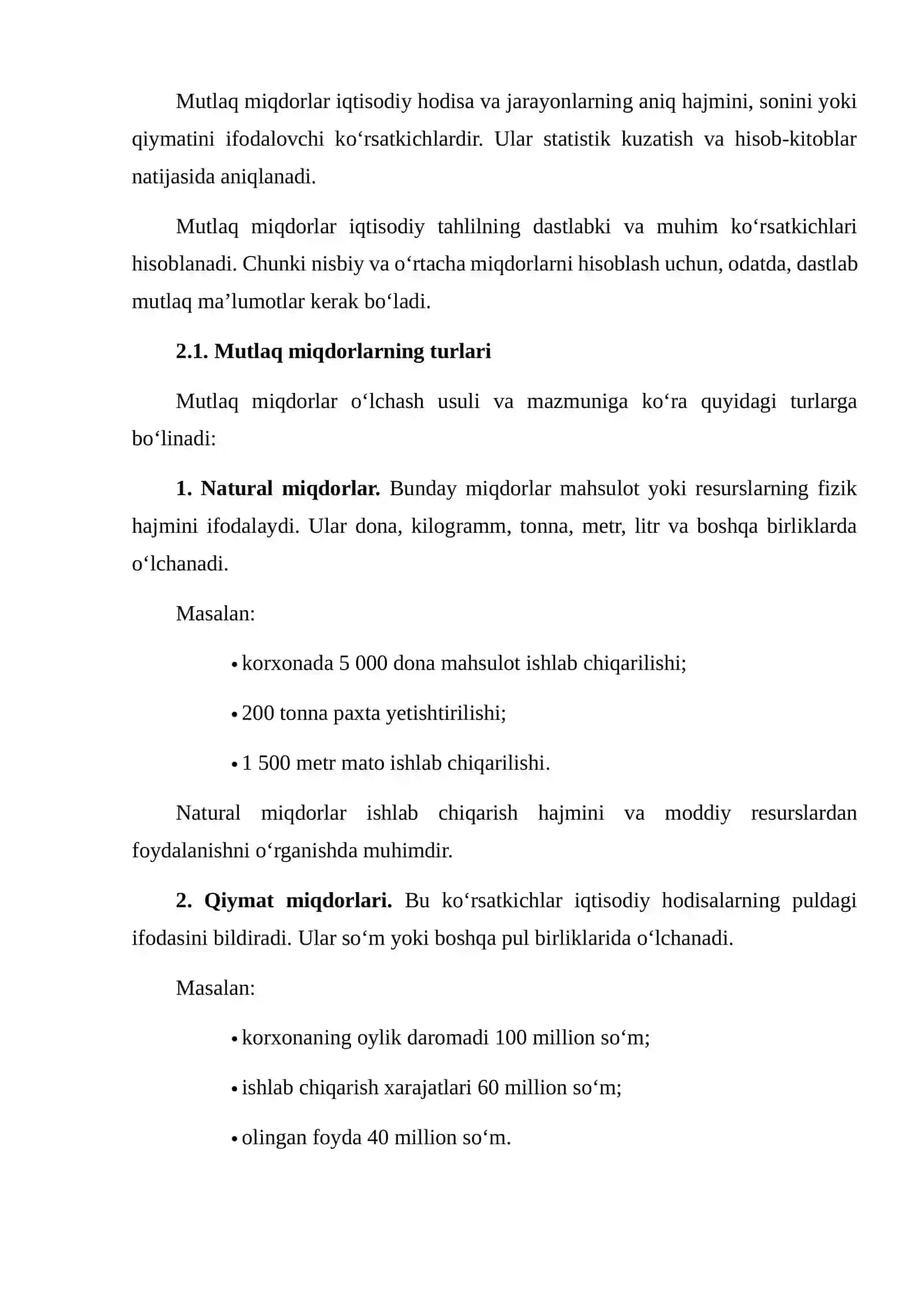 IQTISODIY TAHLILDA MUTLAQ, NISBIY VA O‘RTACHA MIQDORLARDAN FOYDALANISH 4