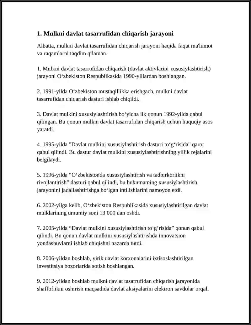 MULKNI DAVLAT TASARRUFIDAN CHIQARISH VA XUSUSIYLASHTIRISH MAQSADI,YO'LLARI VA USULLARI 4