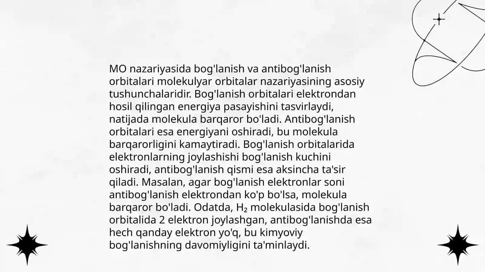 CO, C02, BF3 NO3- molekulalarining tuzilishini molekulyar orbitallar usuli bilan tushuntirish 4