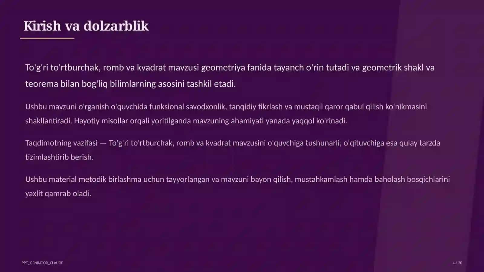 To'g'ri to'rtburchak, romb va kvadrat (8-sinf) 4