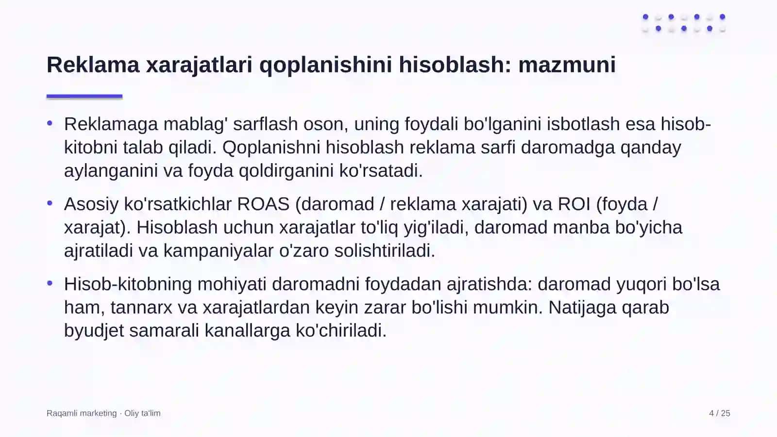 ta'lim turizmida reklama xarajatlarining qoplanishini hisoblash 6539 4