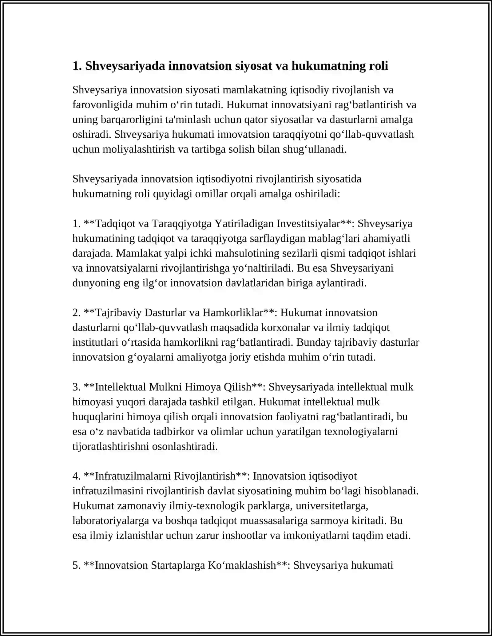 SHVEYSARIYA MAMLAKATIDA INNOVATSION IQTISODIYOT O‘SISHI VA JAHON INNOVATSION IQTISODIYOTIDA TUTGAN O‘RNI 4