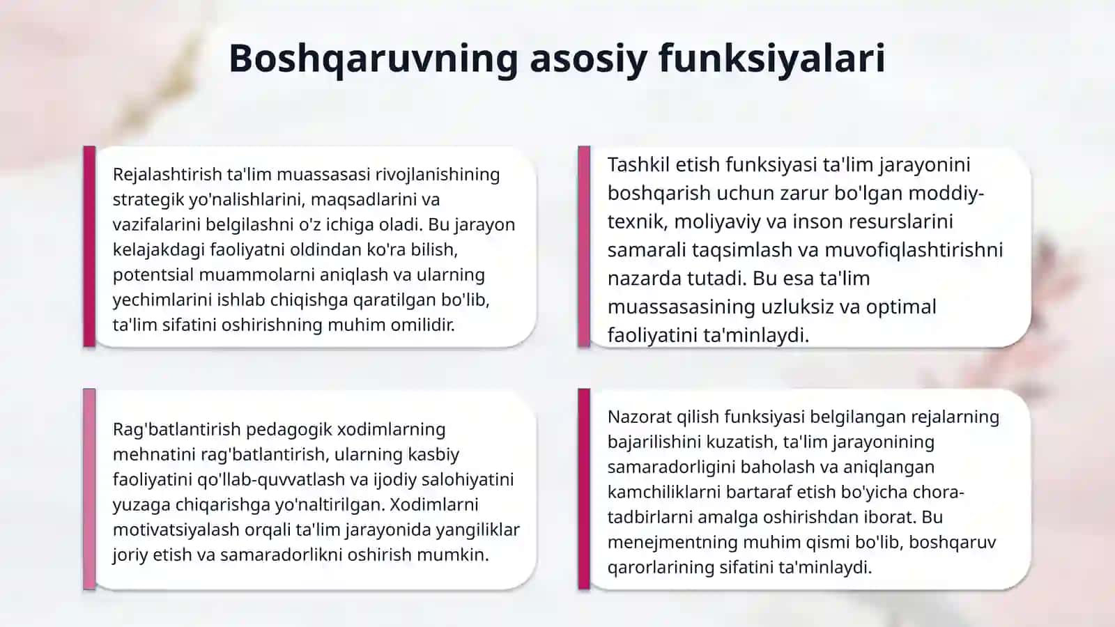 Ta'lim tizimlaridagi boshqaruv faoliyatining o'ziga xos xususiyatlari 4