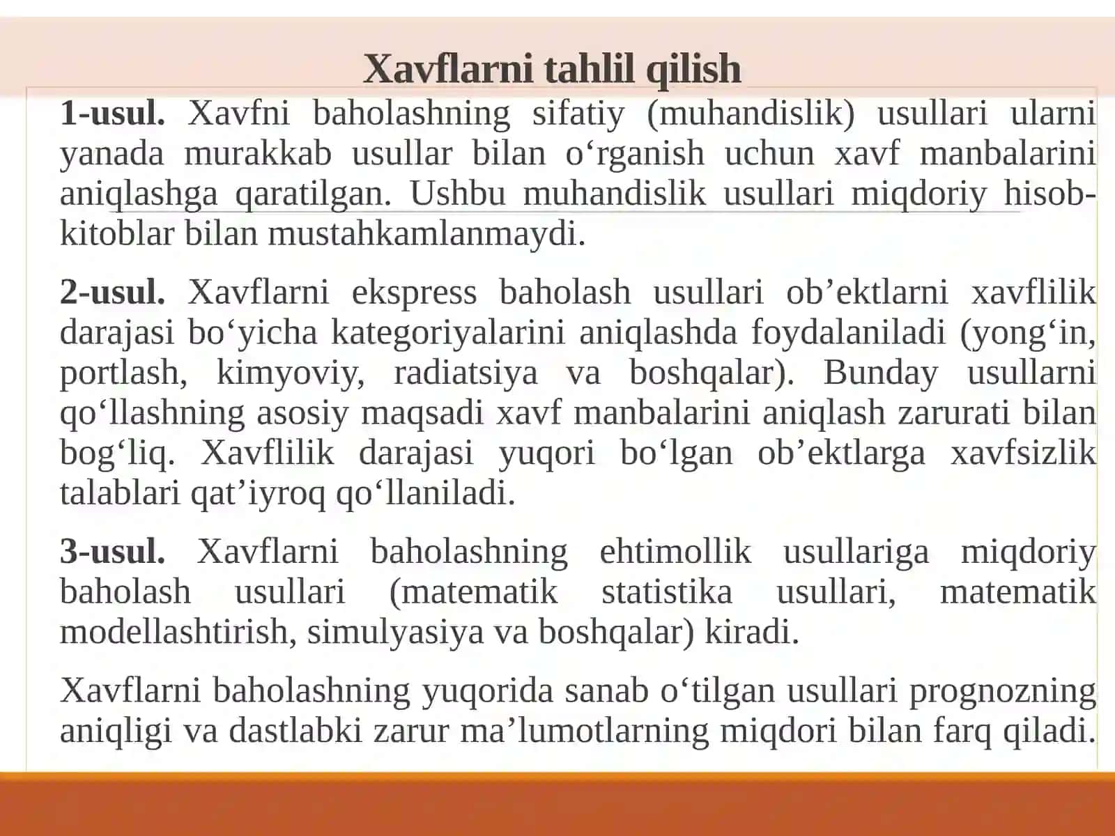 Faoliyat xavfsizligini tahlil qilish. Faoliyat xavfsizligini ta’minlashning ergonomika va psixologik asoslari 4