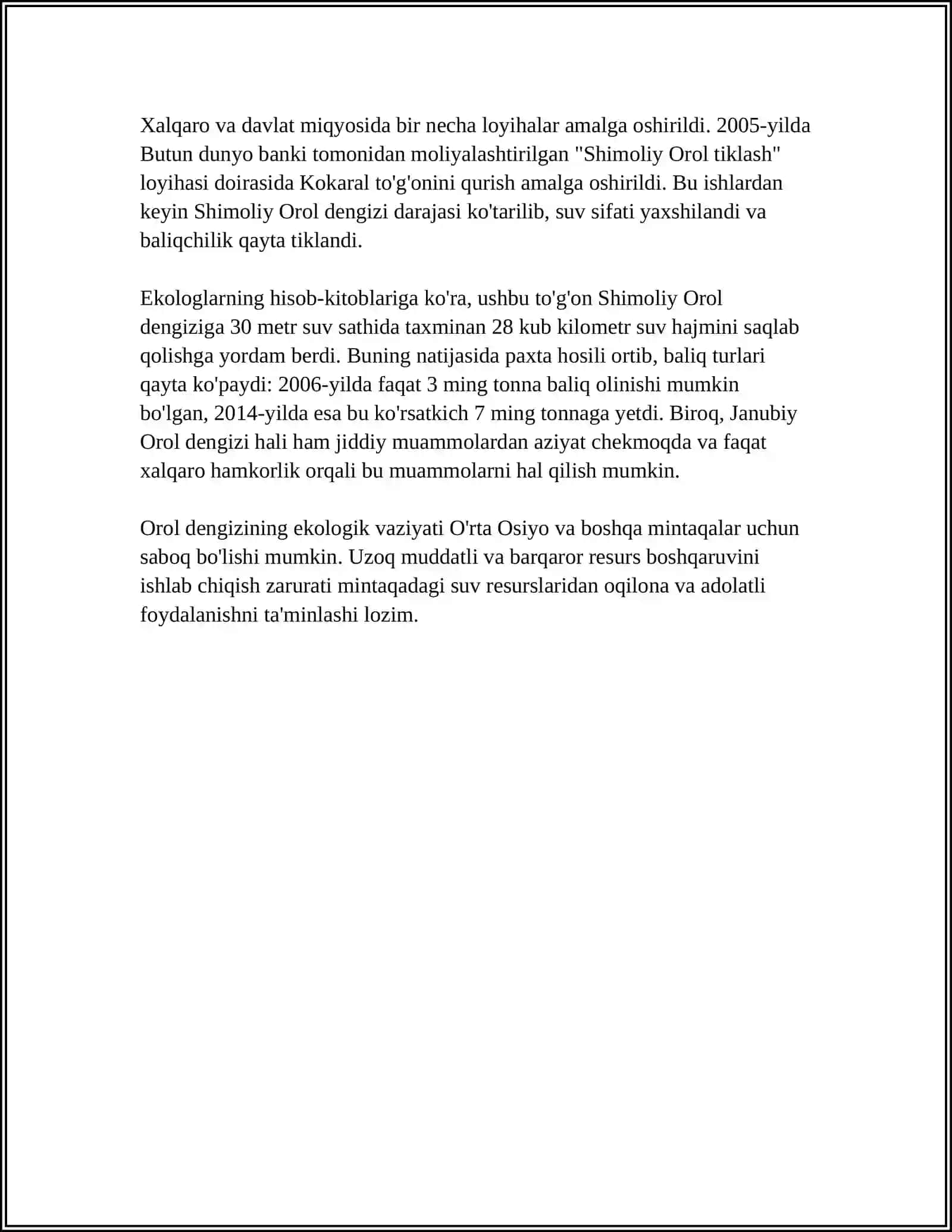 MUSTAQIL ISH Mavzu: OROL DENGIZINING QURISH MUAMMOSI 4