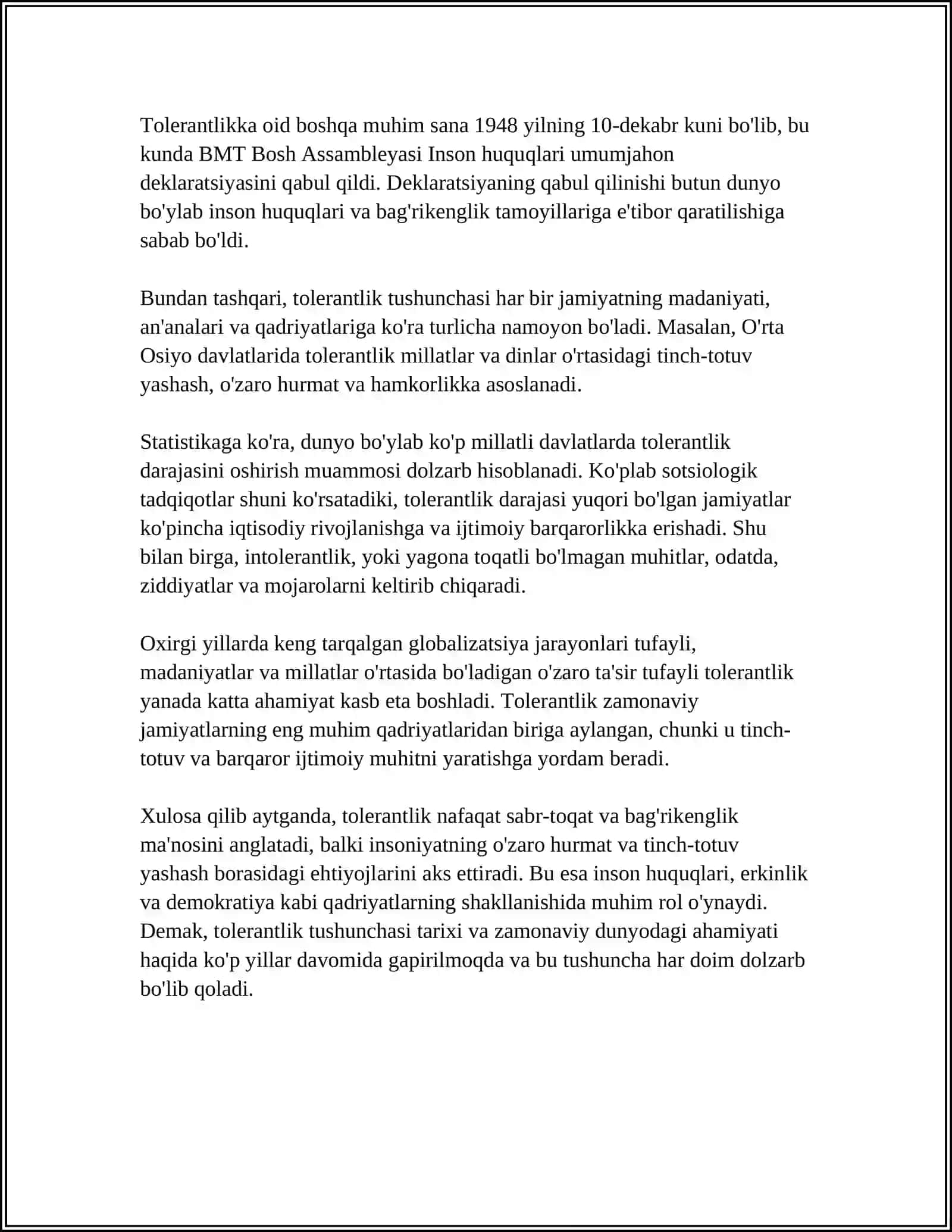 TOLERANTLIK TUSHUNCHASINING MAZMUN MOHIYATI VA MAMLAKAT TARQIYOTIDAGI AHAMIYATI 4