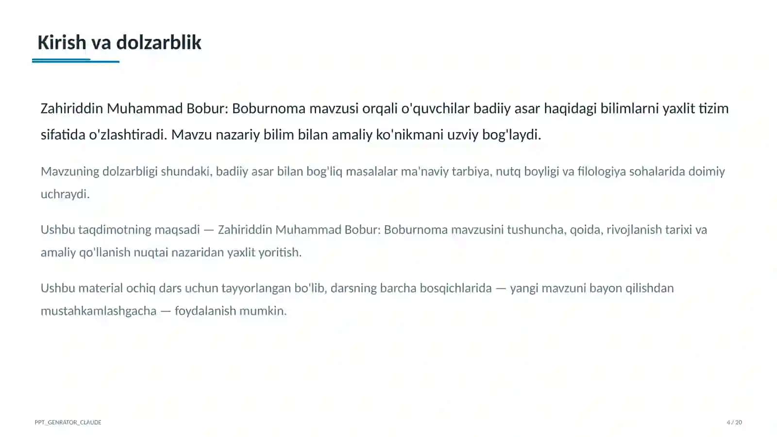 Zahiriddin Muhammad Bobur: Boburnoma (8-sinf) 4