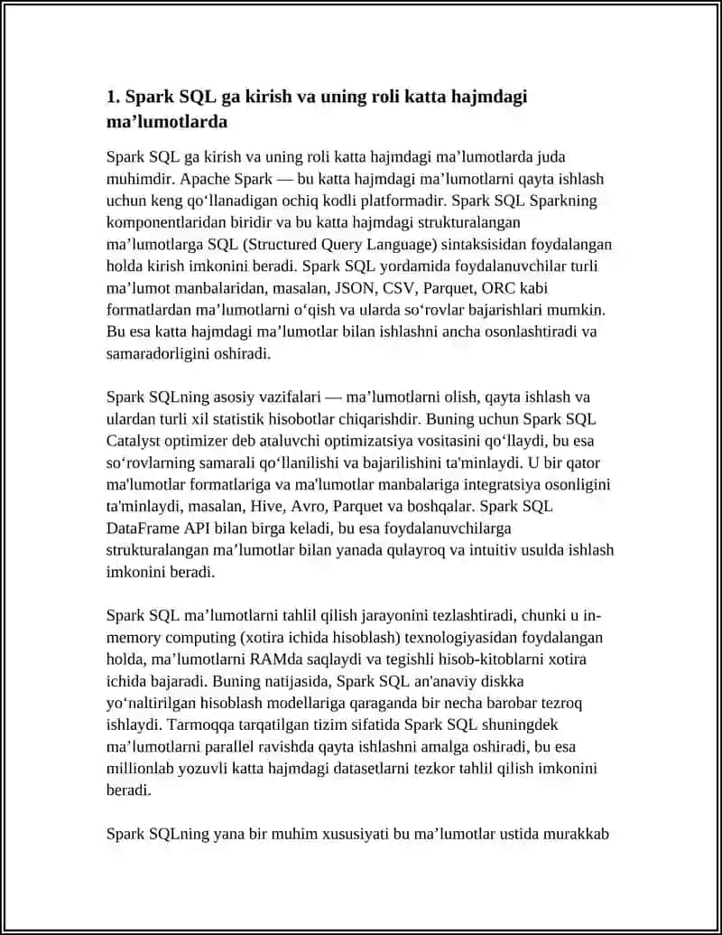 SPARK SQL VA KATTA HAJMDAGI MA’LUMOTLARDA SO‘ROVLARNI BAJARISH 4